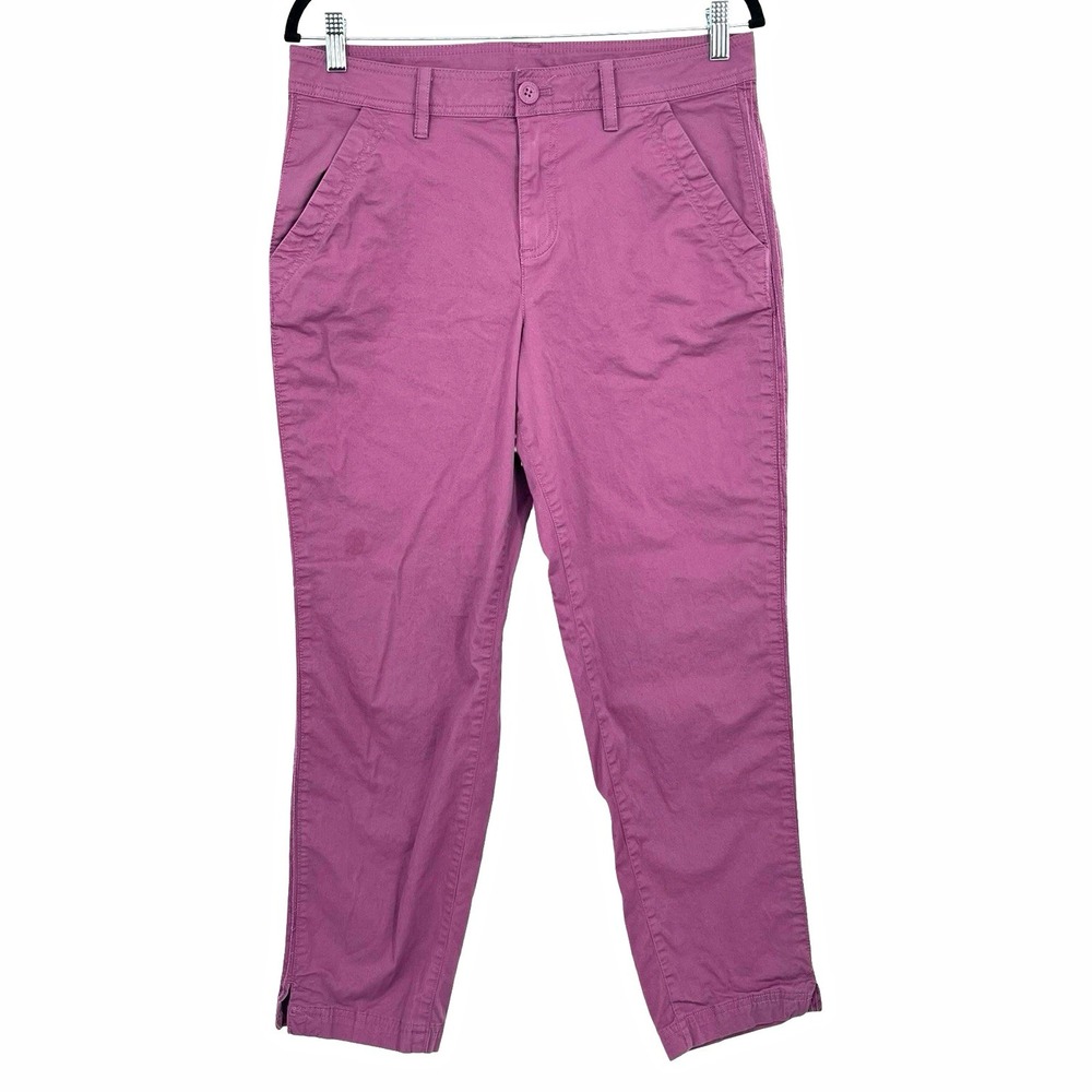 Eddie Bauer Women's 10 Pink Purple Stretch Chino Pants Ankle Crop Straight Leg